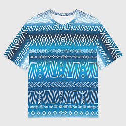 Мужская футболка оверсайз Узор в стиле бохо на синем фоне