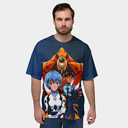 Футболка оверсайз мужская Синдзи Икари, Рей Аянами и робот, цвет: 3D-принт — фото 2