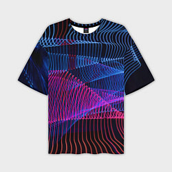 Мужская футболка оверсайз Неоновые электронные волнообразные линии
