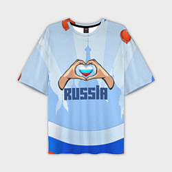 Футболка оверсайз мужская Люблю Россию - сердечко руками, цвет: 3D-принт