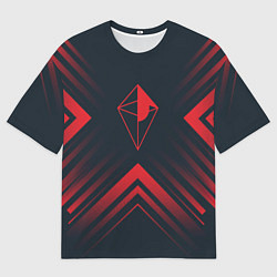 Футболка оверсайз мужская Красный символ No Mans Sky на темном фоне со стрел, цвет: 3D-принт