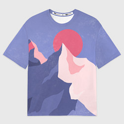 Мужская футболка оверсайз Пейзаж гор и леса в стиле ретро