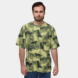 Футболка оверсайз мужская Кошачий камуфляж в зеленой гамме, цвет: 3D-принт — фото 2
