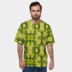 Футболка оверсайз мужская Зеленые узоры: волны абстракции, цвет: 3D-принт — фото 2