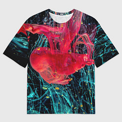 Мужская футболка оверсайз Абстрактный всплеск розовой и голубой красок