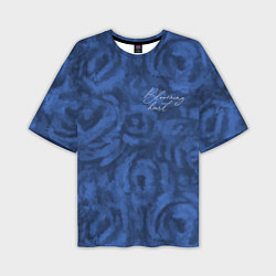 Мужская футболка оверсайз Цветущее сердце синие абстрактные розы