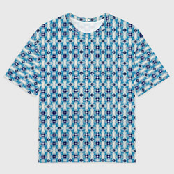 Футболка оверсайз мужская Сине-белый геометрический икат узор, цвет: 3D-принт