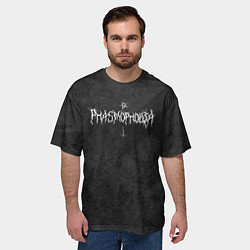 Футболка оверсайз мужская Phasmophobia пентаграмма и крест на сером фоне, цвет: 3D-принт — фото 2