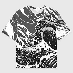 Мужская футболка оверсайз Черно-белые волны