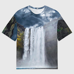 Футболка оверсайз мужская Водопад Скогафосс, цвет: 3D-принт