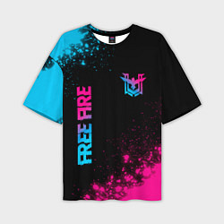 Мужская футболка оверсайз Free Fire - neon gradient: символ и надпись вертик