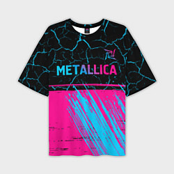 Футболка оверсайз мужская Metallica - neon gradient: символ сверху, цвет: 3D-принт