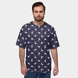 Футболка оверсайз мужская Гуси на синем паттерн, цвет: 3D-принт — фото 2