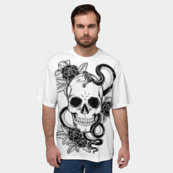 Футболка оверсайз мужская Череп и Мамба и чёрные розы, цвет: 3D-принт — фото 2
