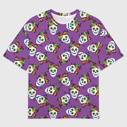 Мужская футболка оверсайз Сахарные черепа на фиолетовом паттерн