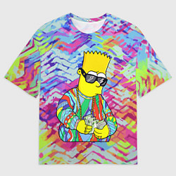 Футболка оверсайз мужская Барт Симпсон в тёмных очках считает бабло, цвет: 3D-принт