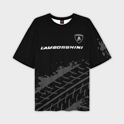 Мужская футболка оверсайз Lamborghini speed на темном фоне со следами шин: с