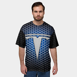 Футболка оверсайз мужская Tesla - металлический логотип на сетке, цвет: 3D-принт — фото 2