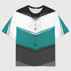 Мужская футболка оверсайз Абстрактный полосатый серо-бирюзовый узор