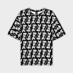 Мужская футболка оверсайз Скелет кошки - Halloween pattern