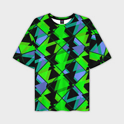 Мужская футболка оверсайз Абстрактные узор из геометрических фигур в зеленых