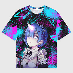 Футболка оверсайз мужская РеЗеро - Неоновые краски - Рем, цвет: 3D-принт