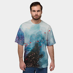 Футболка оверсайз мужская Голубой абстрактны туман и краски, цвет: 3D-принт — фото 2