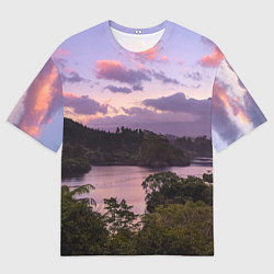 Футболка оверсайз мужская Пейзаж вечерней реки и леса, цвет: 3D-принт