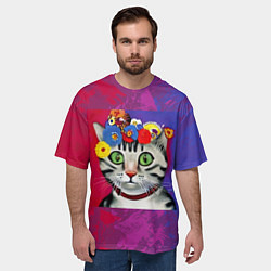 Футболка оверсайз мужская Кошка Фриды Кало из нейросети, цвет: 3D-принт — фото 2