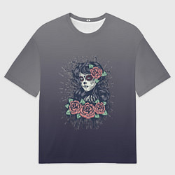 Футболка оверсайз мужская Девушка в образе санта муэрте с макияжем сахарный, цвет: 3D-принт