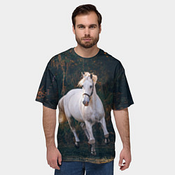 Футболка оверсайз мужская Скачущая белая лошадь, цвет: 3D-принт — фото 2