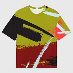 Футболка оверсайз мужская Множество красок на тёмно-зелёном фоне, цвет: 3D-принт