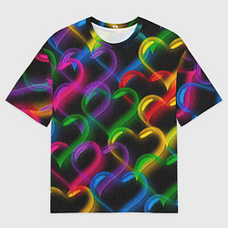 Футболка оверсайз мужская Граффити - неоновые сердца, цвет: 3D-принт
