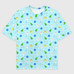 Футболка оверсайз мужская Новогодний геометрический арт лайн принт с кролико, цвет: 3D-принт