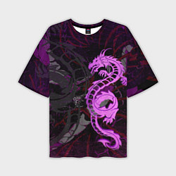 Мужская футболка оверсайз Неоновый дракон purple dragon