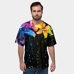 Футболка оверсайз мужская Цветные лилии, цвет: 3D-принт — фото 2