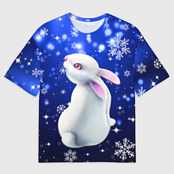 Футболка оверсайз мужская Белый кролик в снежинках, цвет: 3D-принт