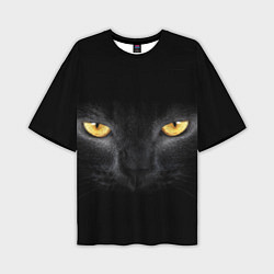 Футболка оверсайз мужская Чёрная кошка с оранжевыми глазами, цвет: 3D-принт