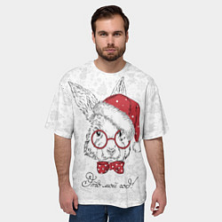 Футболка оверсайз мужская Это мой год! Кролик в шапке Деда Мороза, цвет: 3D-принт — фото 2