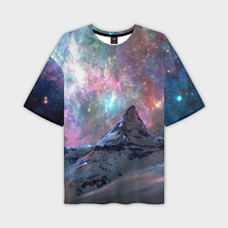 Мужская футболка оверсайз Снежная вершина и бесконечное космическое простран