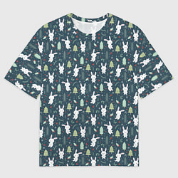 Футболка оверсайз мужская Новогодний паттерн, год кролика, цвет: 3D-принт