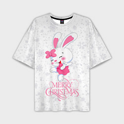 Футболка оверсайз мужская Merry Christmas, cute bunny, цвет: 3D-принт