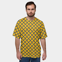 Футболка оверсайз мужская Черно-желтый клетчатый узор, цвет: 3D-принт — фото 2