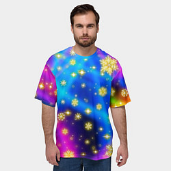 Футболка оверсайз мужская Снежинки и звезды - яркие цвета, цвет: 3D-принт — фото 2