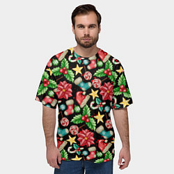 Футболка оверсайз мужская Зимний праздничный орнамент, цвет: 3D-принт — фото 2