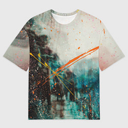 Футболка оверсайз мужская Синий туман и краски, цвет: 3D-принт
