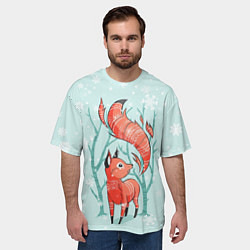Футболка оверсайз мужская Лисица в снежном лесу, цвет: 3D-принт — фото 2