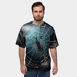 Футболка оверсайз мужская Halloween - паутина на фоне мрачного неба, цвет: 3D-принт — фото 2