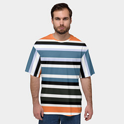 Футболка оверсайз мужская Полосатый модный узор в голубых и желтых тонах, цвет: 3D-принт — фото 2