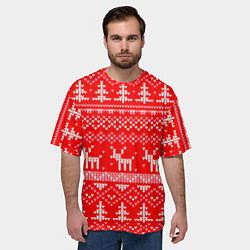 Футболка оверсайз мужская Рождественский красный свитер с оленями, цвет: 3D-принт — фото 2